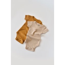 Set de 2 body-uri cu maneca scurta din bumbac organic si modal - Mustar/ Somon BabyCosy (Marime: 6-9 luni)