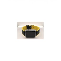 Curea hibrid silicon si piele fibra carbon neagra cu galben 22mm - 4005522