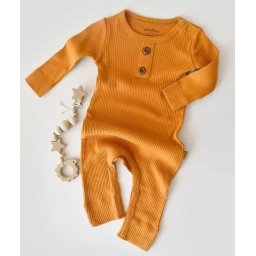 Salopeta cu maneca lunga si pantaloni lungi din bumbac organic si modal - Mustar BabyCosy (Marime: 3-6 Luni)