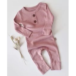 Salopeta cu maneca lunga si pantaloni lungi din bumbac organic si modal - Roz BabyCosy (Marime: 18-24 Luni)