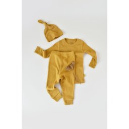 Set 3 piese: bluzita cu maneca lunga, pantaloni lungi si caciulita din bumbac organic si modal - Sofran, BabyCosy (Marime: 9-12