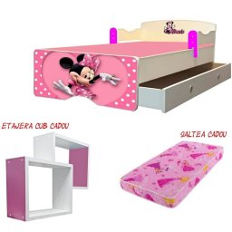 Pat copii Minnie 160x80 cu saltea 2-12 ani si sertar cadou