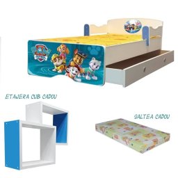 Pat copii Paw Patrol 2 140x70 cu saltea 2-8 ani si sertar cadou