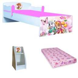 Pat copii Paw Patrol pink 140x70 cu saltea 2-8 ani si etajera Cadou