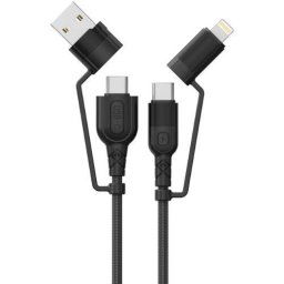Cablu de Date Lemontti Fisheye Series Multi-connector 4in1 USB-A & Type-C la Type-C & Lightning PD 1.2M Negru