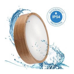 Plafonieră de baie OAK, 3 x soclu E27, max. 15 W, 230 V, finisaj stejar, Ø 37 cm, IP54