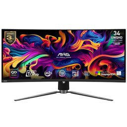 Monitor Gaming QD-OLED MSI 34" MAG 341CQP QD-OLED, UWQHD (3440 x 1440), HDMI, DisplayPort, Ecran curbat, 175 Hz, 0.03 ms, Negru