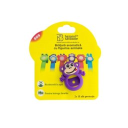 Bratara aromatica +2 rezerve, din silicon cu figurine animate pentru copii - Maimuta violet