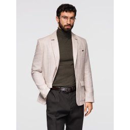 Ombre Men's REGULAR cut jacket with linen - light beige