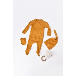 Set 4 piese: bluza, pantaloni, caciulita si manusi din bumbac organic si modal - Sofran, BabyCosy (Marime: 6-9 luni)