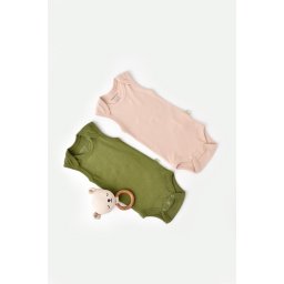 Set 2 body-uri fara maneci bebe unisex din bumbac organic si modal - Verde/Blush, BabyCosy (Marime: 18-24 Luni)