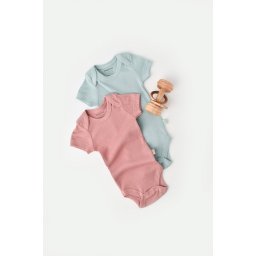 Set 2 body-uri bebe unisex din bumbac organic si modal - Mint/Rose, BabyCosy (Marime: 3-6 Luni)