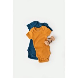 Set 2 body-uri bebe unisex din bumbac organic si modal - Bleumarin/Sofran, BabyCosy (Marime: 3-6 Luni)