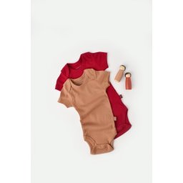 Set 2 body-uri bebe unisex din bumbac organic si modal - Maro/Rosu, BabyCosy (Marime: 9-12 luni)