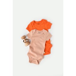 Set 2 body-uri bebe unisex din bumbac organic si modal - Rodie/Piersica, BabyCosy (Marime: 12-18 Luni)
