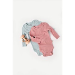 Set 2 body-uri cu maneca lunga bebe unisex din bumbac organic si modal - Mint/Rose, BabyCosy (Marime: 3-6 Luni)