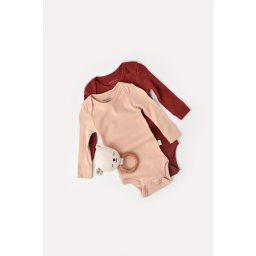 Set 2 body-uri cu maneca lunga bebe unisex din bumbac organic si modal - Caramiziu/Somon, BabyCosy (Marime: 9-12 luni)