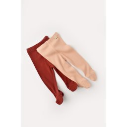 Set 2 pantaloni cu botosei bebe unisex din bumbac organic si modal - Caramiziu/Somon, BabyCosy (Marime: 6-9 luni)