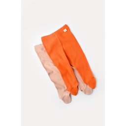 Set 2 pantaloni cu botosei bebe unisex din bumbac organic si modal - Rodie/Piersica, BabyCosy (Marime: 6-9 luni)
