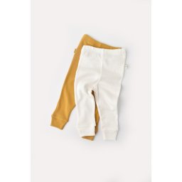 Set 2 pantaloni bebe unisex din bumbac organic si modal - Mustar/Ecru, BabyCosy (Marime: 6-9 luni)