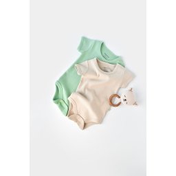 Set 2 body-uri bebe unisex -100% bumbac organic - Mint/Stone, BabyCosy (Marime: 6-9 luni)