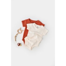 Set 2 body-uri bebe unisex -100% bumbac organic - Scortisoara/Ecru, BabyCosy (Marime: 3-6 Luni)