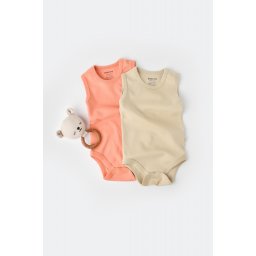 Set 2 body-uri fara maneci bebe unisex -100% bumbac organic - Roz/Crem, BabyCosy (Marime: 3-6 Luni)