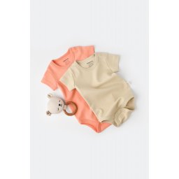 Set 2 body-uri bebe unisex -100% bumbac organic - Roz/Crem, BabyCosy (Marime: 9-12 luni)
