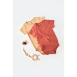 Set 2 body-uri bebe unisex -100% bumbac organic - Mustar/ Scortisoara, BabyCosy (Marime: 6-9 luni)