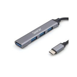 HUB extern SPACER, porturi USB:USB 3.0 X 1, USB 2.0 x 3, conectare prin TYPE-C, cablu 1m, aluminiu, (timbru verde 0.8 lei), "SPHB-TYPEC-4U-01