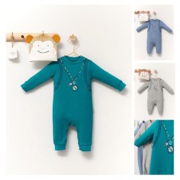 Set salopeta cu caciulita cu urechiuse pentru bebelusi Ursulet, Tongs baby (Culoare: Gri, Marime: 3-6 Luni)
