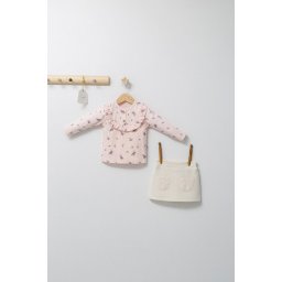 Set elegant cu fustita si bluzita pentru bebelusi Paris Love, Tongs baby (Culoare: Ecru, Marime: 9-12 luni)
