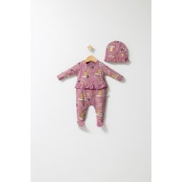 Set salopeta cu caciulita cu volanas pentru bebelusi Fun Penguin, Tongs baby (Culoare: Gri, Marime: 0-3 Luni)