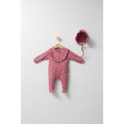 Set salopeta cu caciulita cu volanas pentru bebelusi Ballon, Tongs baby (Culoare: Mov, Marime: 6-9 luni)