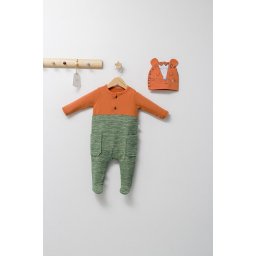 Set salopeta cu caciulita pentru bebelusi King, Tongs baby (Culoare: Portocaliu, Marime: 3-6 Luni)