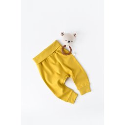 Pantaloni Bebe Unisex din bumbac organic Galben deschis BabyCosy (Marime: 6-9 luni)