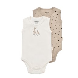 Set 2 body-uri fara maneci bebe unisex Girafa, BabyCosy, 100% bumbac organic (Marime: 12-18 Luni)