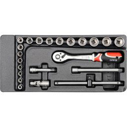 Trusa 22 bucati chei tubulare 6-22 mm si antrenor patrat 3/8 inch pentru dulap