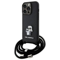 Husa Karl Lagerfeld Crossbody Saffiano Metal Pin Karl & Choupette case for iPhone 15 Pro - black