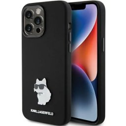Husa Husă Karl Lagerfeld Silicone Choupette Metal Pin pentru iPhone 15 Pro Max, Negru