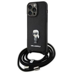 Husa Karl Lagerfeld Crossbody Saffiano Monogram Metal Pin Karl & Choupette Case for iPhone 15 Pro Max - Black