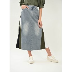 FUSTA COMBINATA DENIM KAKI PAVIA IN FORMA DE A M Denim Deschis
