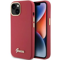 Husa silicon Script Metal Logo & Frame pentru iPhone 15 – roșu