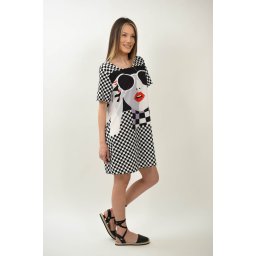 ROCHIE SCURTA OPTICAL ILLUSION FACE - SIC SI GRAFICA CU ACCENTE POP TALIE UNICA Multicolora