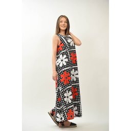 ROCHIE LUNGA MAXI SPLENDOR GEOMETRIC - CONTRAST FLORAL PENTRU ELEGANTA DECLARATA TALIE UNICA Multicolora