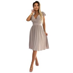 425-10 MATILDE Dress with a neckline and short sleeves - beige with glitter