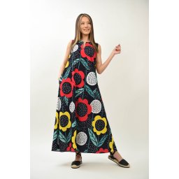 ROCHIE LUNGA IMPRIMEU FLORAL FARA MANECI CASUAL CU BUZUNARE GALANTEE TALIE UNICA Multicolora
