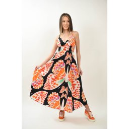 ROCHIE LUNGA DIN BUMBAC CU BUZUNARE SI BRETELE SUBTIRI BUTTERFLIES TALIE UNICA Multicolora