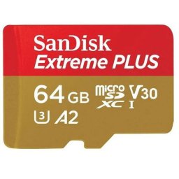 Card de memorie SanDisk Extreme Plus SDSQXBU-064G-GN6MA, MicroSDXC, 64 GB, UHS-I U3, Clasa 10, V30 + Adaptor SD