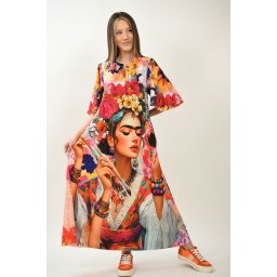 ROCHIE ARTISTICA LUNGA FRIDA FLORALE CU MANECA CLOPOT SI BUZUNARE TALIE UNICA Multicolora